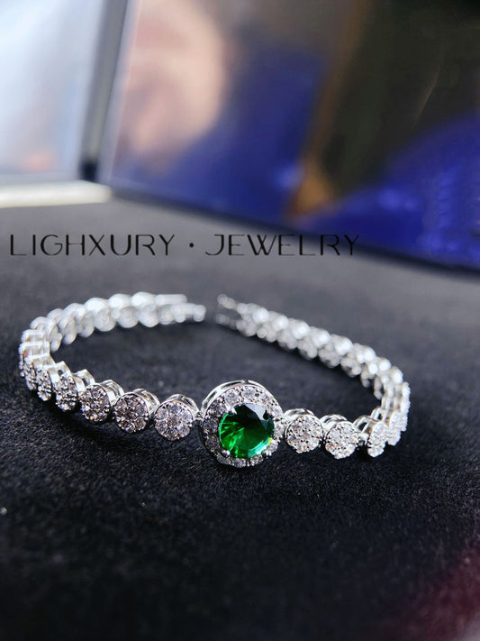 Emerald Platinum plated diamond bracelet