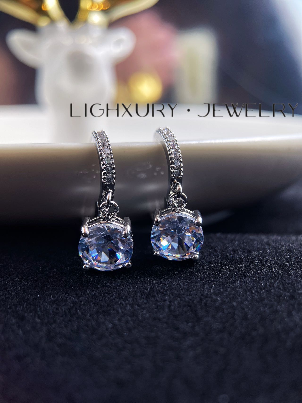 Shinning high quality cubic zirconia white gold plated earring