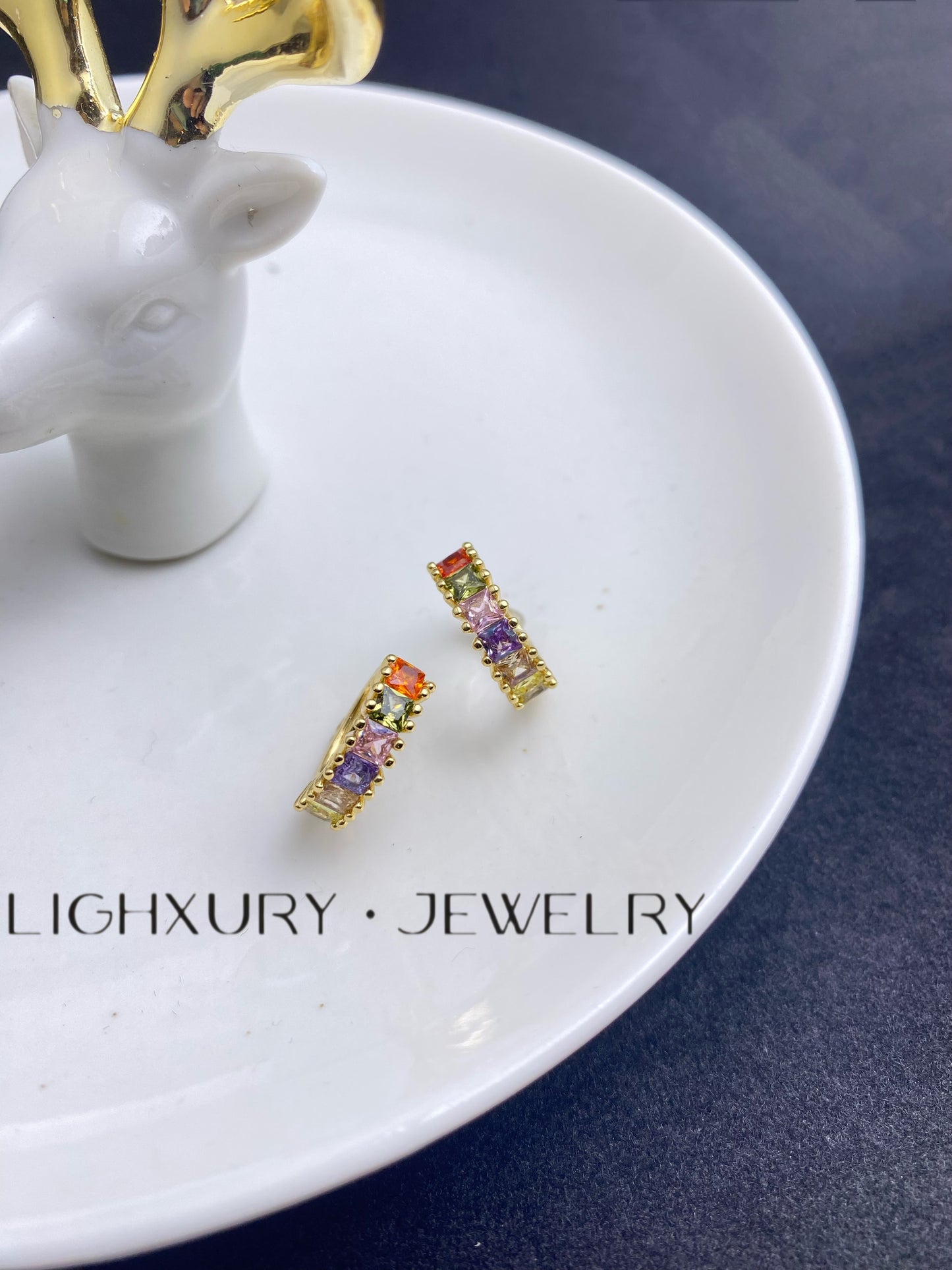 Lighxury Jewelry Colorful Zircon Earrings: A Golden Tapestry of Beauty