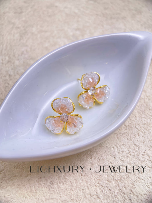 Golden and Pink Crystal Flower Earrings: A Delicate Blossom of Charm